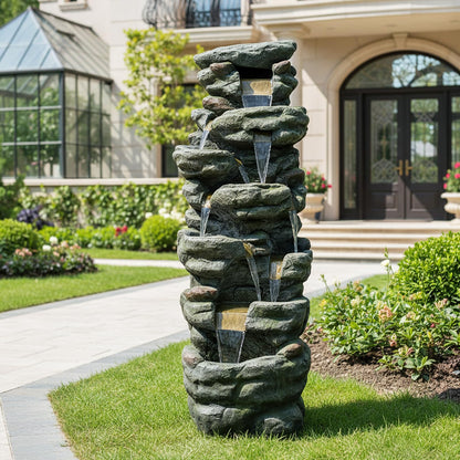 Naturefalls 51" Extra Large Outdoor Water Fountain - Waterfall Fountain with 7 LED Lights, 7-Tiers Cascading, Poly-Resin Indoor and Outdoor Fountain for Garden, Patio, Backyard, Lawn, Yard Decor