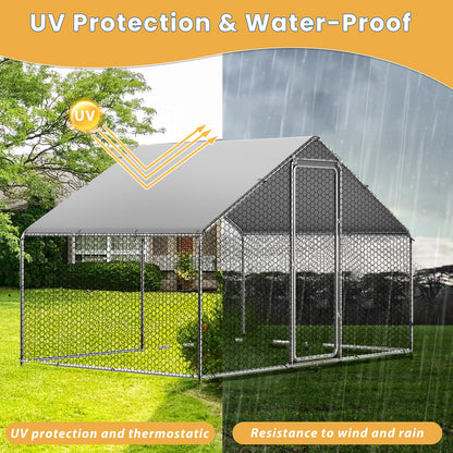 ROOMTEC Chicken Coop Large Metal Chicken Run for 20-30 Chickens,Dog Kennel Outdoor with Waterproof and Anti-UV Cover Lockable Door Design(9.8'Lx19.6'Wx6.4'H)