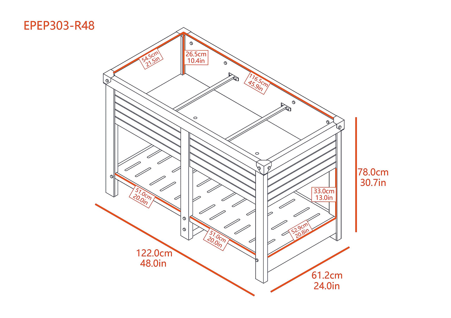 New Age Garden 48" Wide Elevated Planter Box, Raised Garden Bed for Flowers, Herbs & Vegetables, Durable, UV Resistant, Paintable and Easy to Assemble.