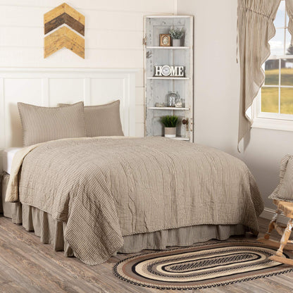 VHC Brands Sawyer Mill Ticking Stripe King Quilt Set, Charcoal Gray