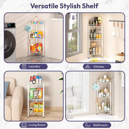 3Tier 12 SWTYMIKI Standing Shower Caddy Corner - Stainless Steel ShowerOrganizer Shelf with Hooks and Adhesive Pads