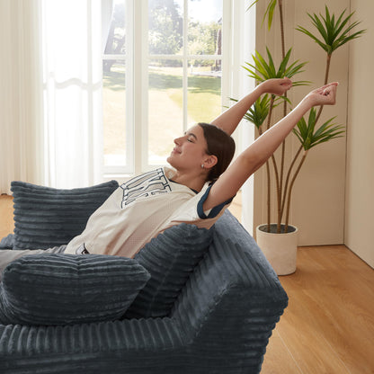 KEIKI 78.7" Oversized Chaise Lounge Chair Indoor, Corduroy Upholstered Boneless Cloud Couch with 3 Pillows, Deep Seat Comfy Sleeper Sofa Bed, No Assembly Required for Living Room