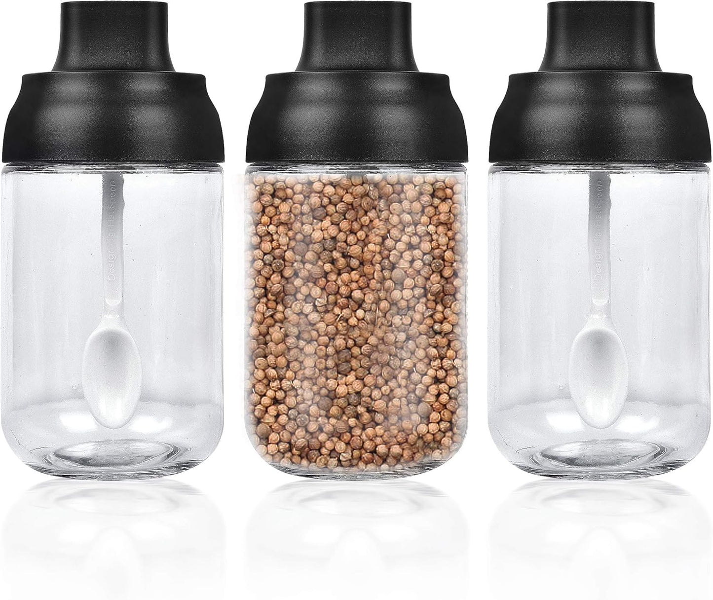 Spice Containers Glass, 3Pcs Kitchen Glass Condiment Containers with Lids, 8 oz Spice Jars, Moisture-Proof Seasonings