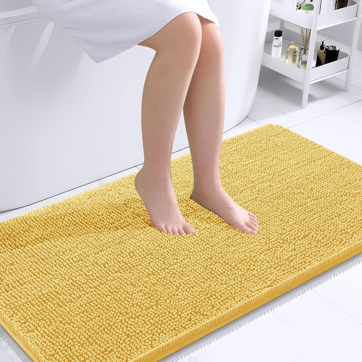 OLANLY Bathroom Runner Rugs - Extra Soft Chenille Bath Mats | Quick Dry, Machine Washable, 44x24, Yellow
