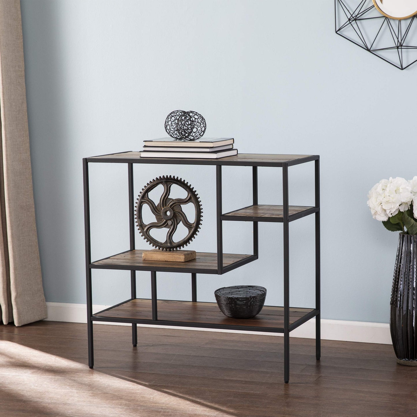 SEI Furniture - Mathry Reclaimed Wood Shelf - Natural - Reclaimed Wood & Iron Metal - Rustic Design - Ideal for Home Offices, Living Rooms, Dens, 31.5" W x 15.75" D x 31.5" H (HZ1058238)
