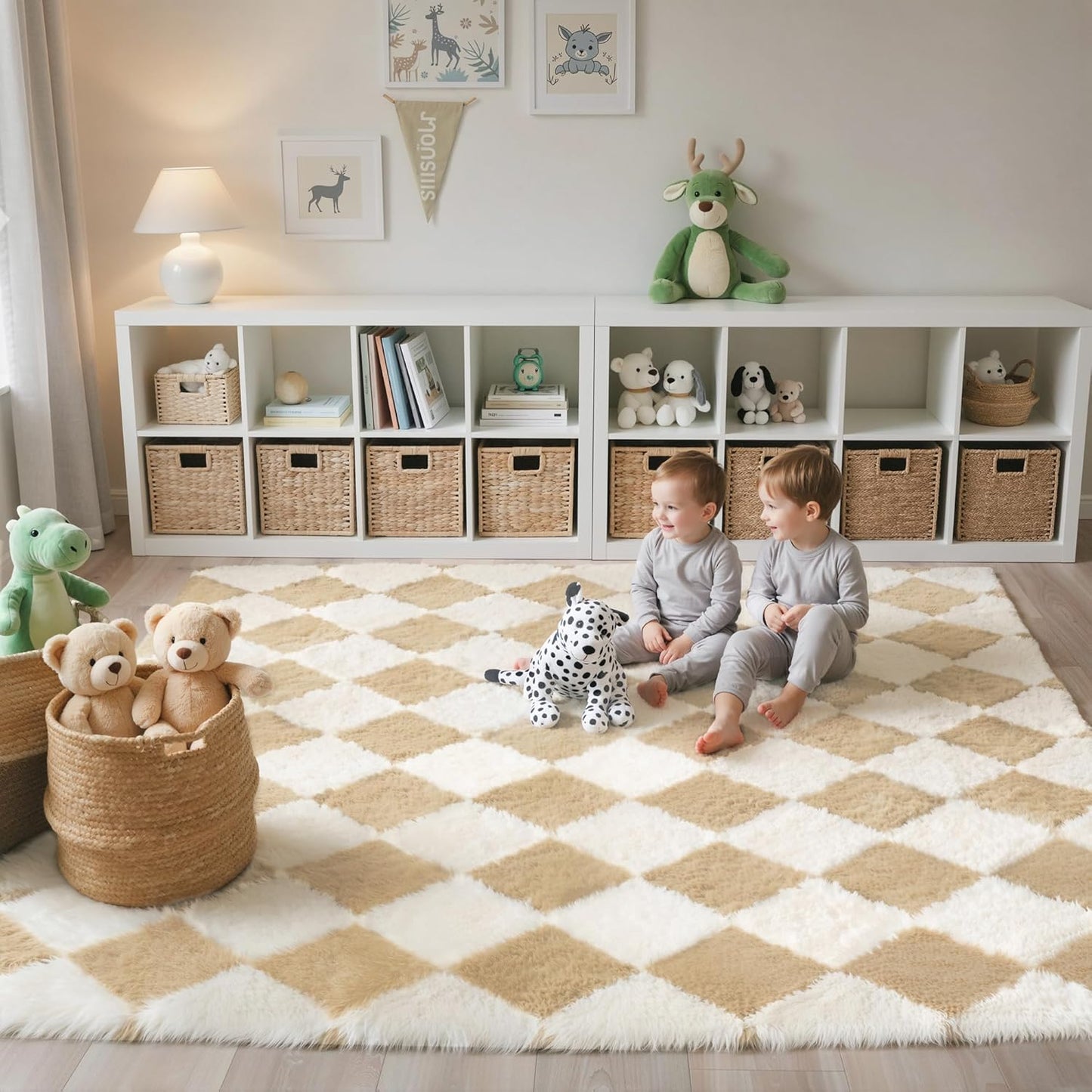 5x7 GENIMO Checkered Rug Area Rugs for Kids Bedroom Soft Shag Rug Fluffy Fuzzy Carpet Plush Rugs for Living Room