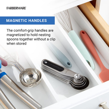 Farberware Professional Stainless SteelMeasuring Spoons Precision and Ease in Every Scoop, Features Magnetic Handles for Easy Storage, Dishwasher Safe
