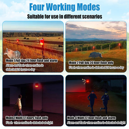 Qualirey Solar Sound and Light Alarm Motion Sensor 129db Outdoor Security Siren Waterproof Activated Detector Driveway Alarm 6 LEDs Flash Warning Deterrent Strobe System for Home, Farm(Red,12 Pack)