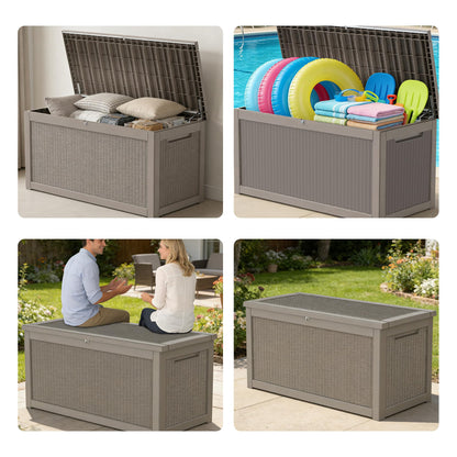 Decksplore 320 Gallon Outdoor Storage Box Resin Deck Box All Weather Waterproof Large Lockable Storage Container Deck Box for Patio Furniture, Garden Tools, Lockable, Grey