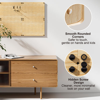 VOIMO Bamboo Peg Board, Eco-Friendly Pegboard Organizer Set with 35 Hooks – Wall Mounted Storage Rack for Kitchen, Tools, Crafts, Garage & Office – Pegboards System for Home Organization