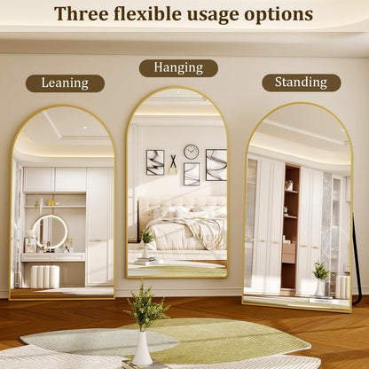 Riskioir 86" x 40" Large Arch Full Length Mirror - Floor Full Body Mirror with Aluminum Frame - Standing, Leaning or Hanging, for Bedroom, Living Room, Gold