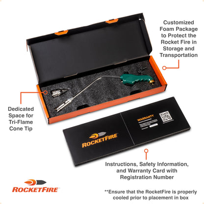 ROCKETFIRE Fire Starter Torch | Perfect Propane Torch Head, Grill Gun, Charcoal Torch | Compatible with Bernzomatic Propane & MAP/PRO Fuels | Stainless Steel Tri-Flame Tip | Fuel NOT Included | Green