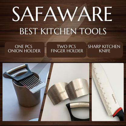 SafaWare onion holder for slicing with finger holder stainless steel onion slice holder finger protectors with bread knife, Stainless steel onion slice holder Lemon slicer vegetable cutter