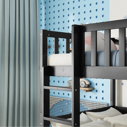 Solid Wood Triple Bunk Bed for 3 Kids, 3 Bed Bunk Beds with Two Built-in Ladders,Twin Over Twin Over Twin Triple Bunk Bed,Detachable Triple Bunk Beds Twin Size,Black