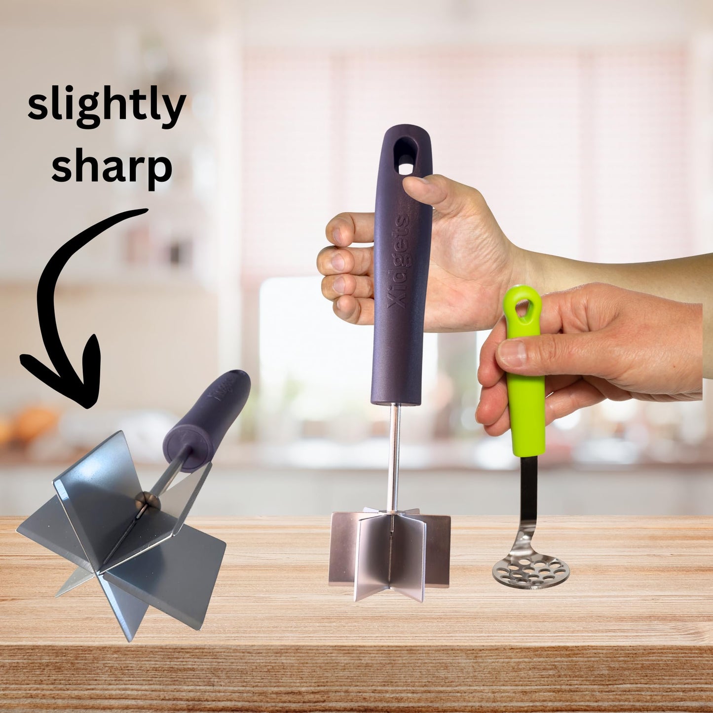 2 pc box set - Large Stainless Steel Meat Chopper & mini Avocado Masher - with Heavy Duty Handle & Mashing Head for Beef, Turkey and More – Dishwasher Safe (Midnight Plum 10"/Zippy Green Mini)