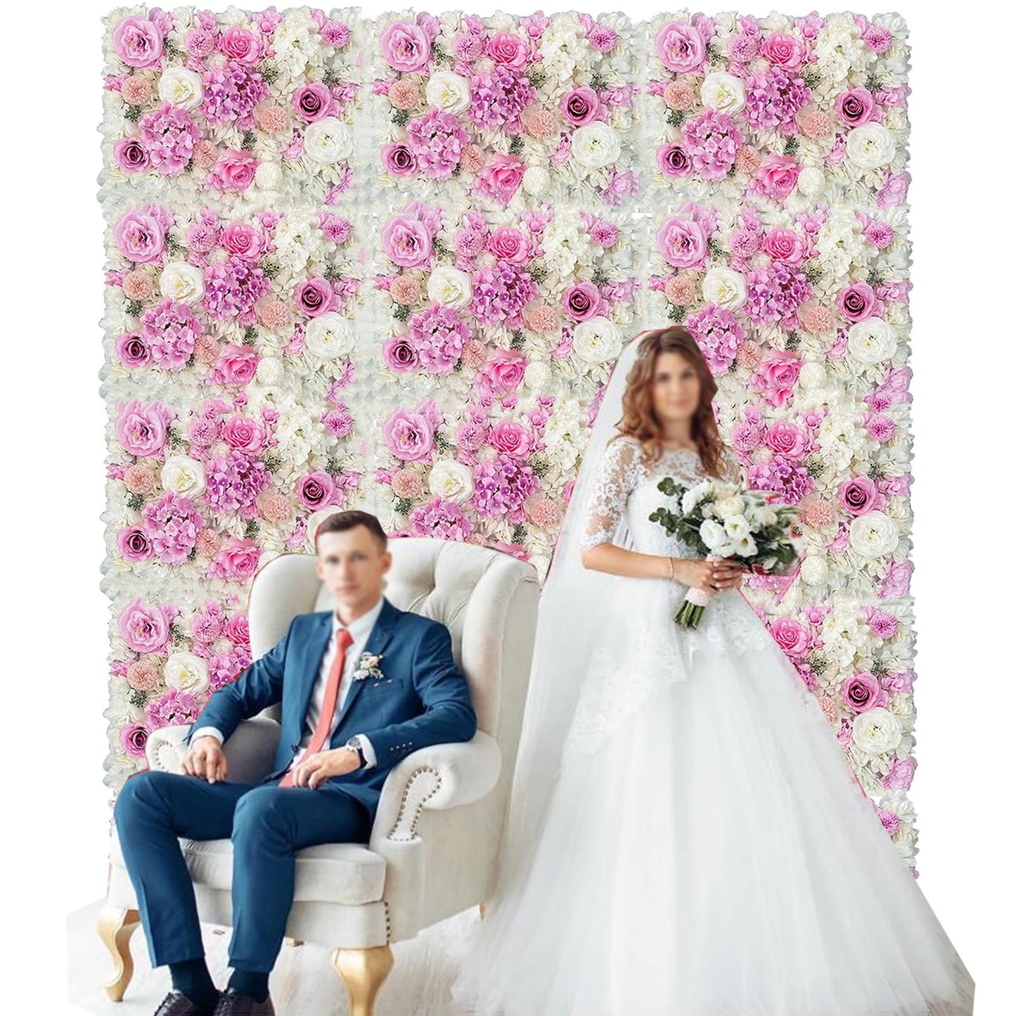 JIIPOREGJ Flower Panels Wall Décor Artificial Flowers Romantic Floral Backdrop Hedge Home Decor Wedding Party Photo Background,12pcs