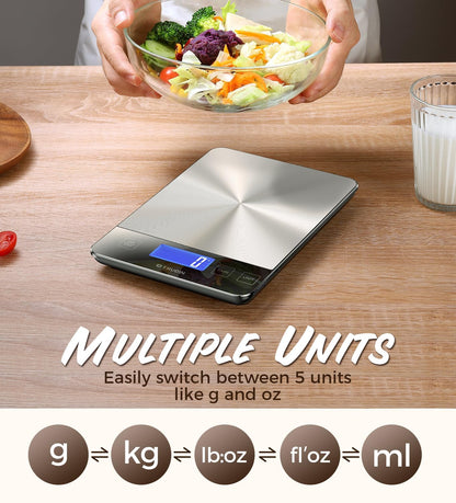 33lb Food Scale, NASA-Grade Digital Kitchen Scale, Precisely Measures Grams and Ounces for Baking and Cooking, Waterproof Tempered Glass & Stainless Steel Platform
