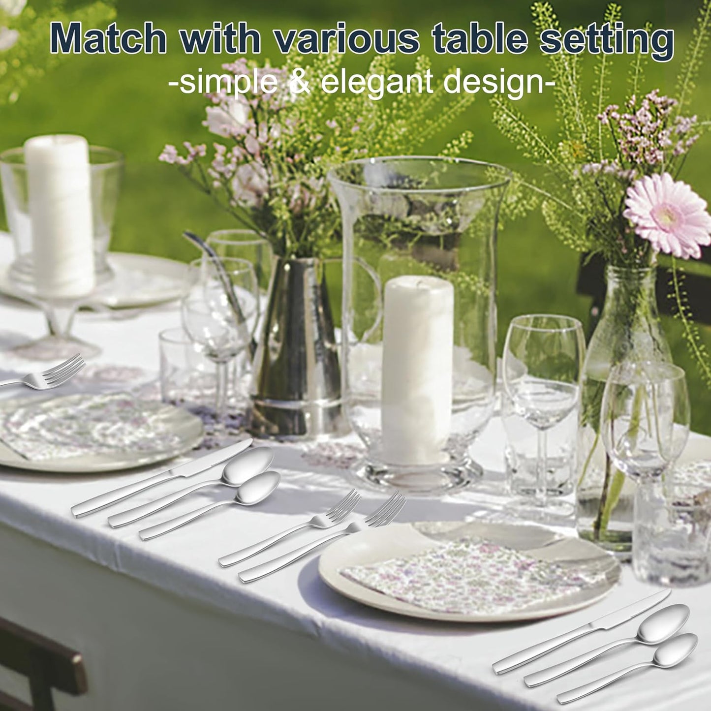 E-far Matte Silverware Set for 4, 20 Pieces Stainless Steel Flatware Set with Square Handle, Dishwasher Safe