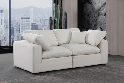 Meridian Furniture 187Cream-S80 Comfy Collection Modern | Contemporary Upholstered Modular Sofa with Cream Linen Textured Fabric Upholstery, Down Feather Cushions, 80" W x 40" D x 34.5" H, Cream