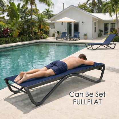 Kozyard Outdoor Chaise Lounge Chair, All Aluminum Frame and Textilene Fabric, Fully Flat Adjustable Reclining Patio Lounger for Poolside, Sunbathing & Backyard (NavyBlue, 2Chairs)