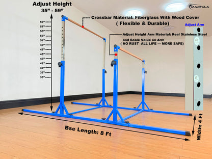 MARFULA Gymnastics Double Horizontal Bars 3Play Parallel Bars Uneven Bars Gymnastics Training Kip Bar with 304 Stainless Steel Regulating Arms & Fiberglass Rail for Indoor Outdoor Home Club Use