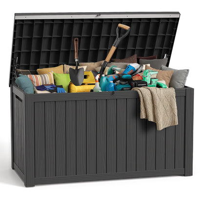 PatioZen 280 Gallon Large Deck Box,Resin Outdoor Storage Box with Lockable for Patio Furniture, Garden Tools Waterproof Outside Storage Box, Black