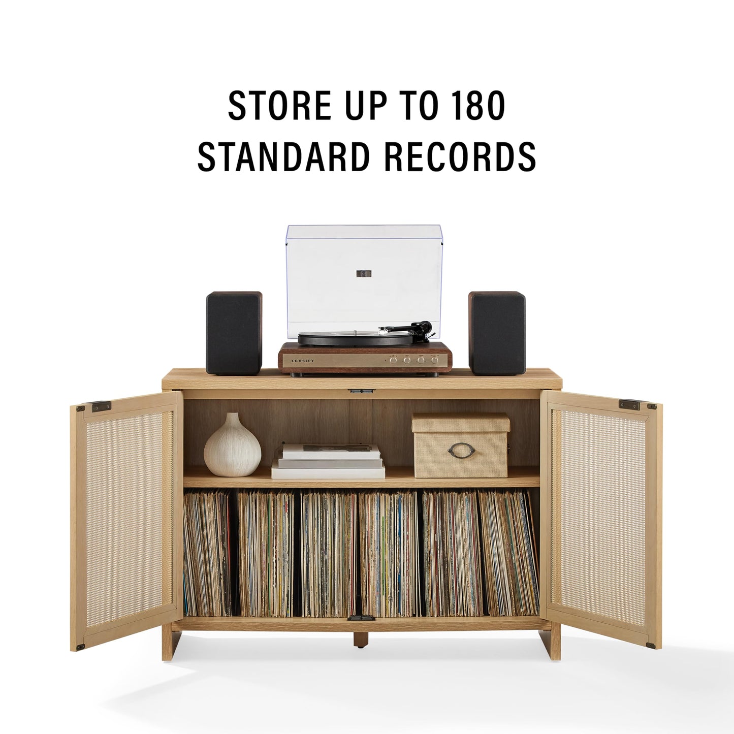 Crosley Furniture Kenji Record Player Cabinet with Vinyl Storage, Media Stand, Modern Home Organizer, Ash