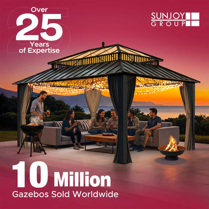 SUNJOY Outdoor Fireplace with Wood Storage and Chimney, Steel Metal Wood Burning Fire Pit with Mesh Spark Screen Door & Fire Poker, Fireplace Tool and PVC Cover, for Patio Garden Deck Backyard, Brown