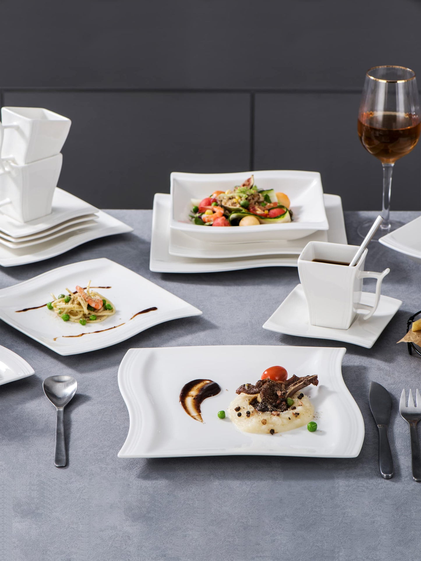 MALACASA 30 Piece Ivory White Dinnerware Sets Bundle with 26 Piece Plates and Bowls Sets, Series FLORA