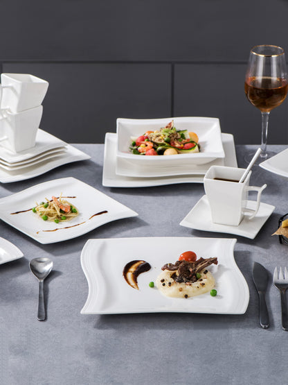 MALACASA 30 Piece Ivory White Dinnerware Sets Bundle with 26 Piece Plates and Bowls Sets, Series FLORA
