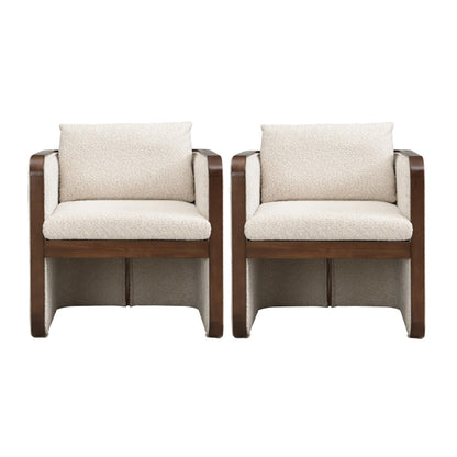 Christopher Knight Home Cabelo Boucle Upholstered Dining Chairs Set of 2, Sturdy Wooden Dining Chair with Curved Back, Modern Armchairs and Thick Cushions, Versatile Indoor Usage, Almond + Walnut