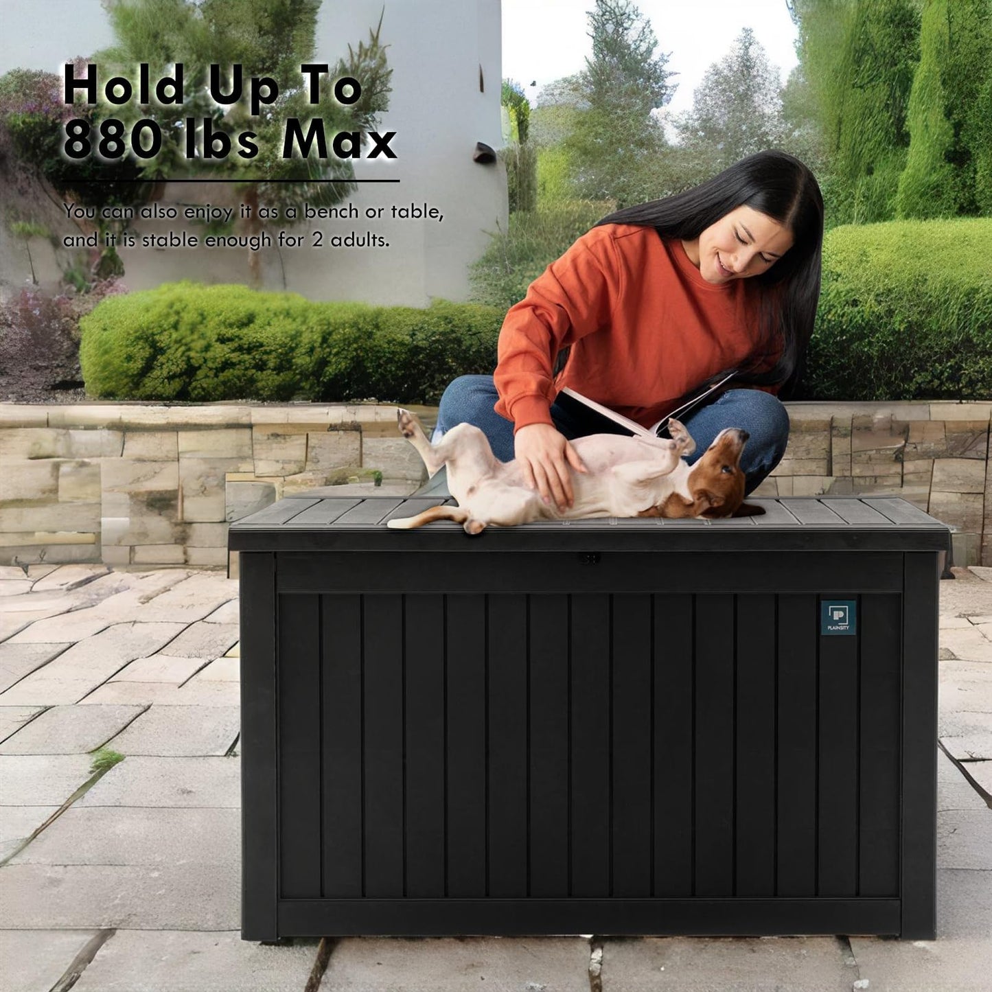 230 Gallon Large Outdoor Storage Box, Durable Deck Boxes Outdoor Waterproof, Resin Waterproof Deck Box for Patio Furniture Outdoor Cushions Garden Tools and Pool Storage (Black, 230 Gallon)