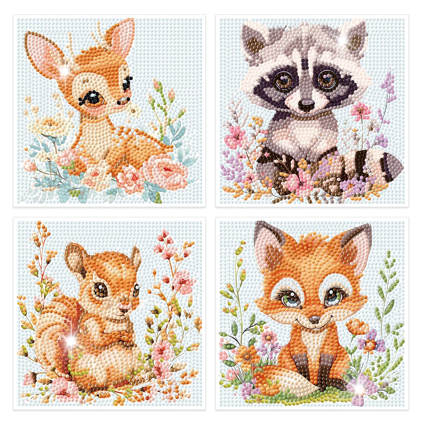 Cheerupp 4 Pcs Woodland Animal Diamond Art Kits for Kids, Cute Jungle Animal DIY Creative Diamond Art Sticker Craft by Number for Adults Beginner, Full Round Drill Gem Art for Home Wall Decor