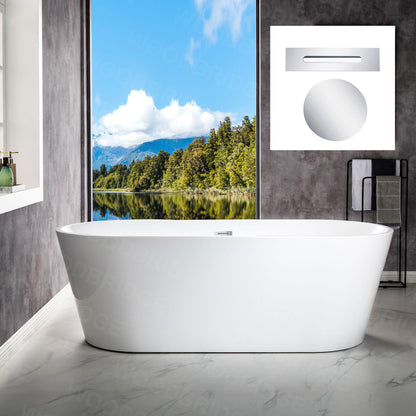 WOODBRIDGE 71" Acrylic Freestanding Bathtub Contemporary Soaking White Tub with Chrome Overflow and Drain,B1701-C