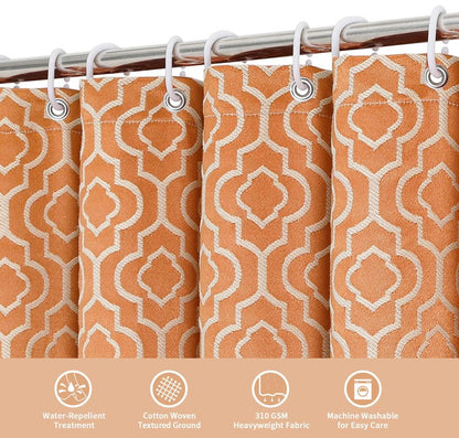 MitoVilla Orange Boho Shower Curtains for Modern Farmhouse Bathroom Decor, Bohemia Geometric Cotton Fabric Shower Curtain, Fall Country Tassel Cloth Shower Curtain, 72 x 72