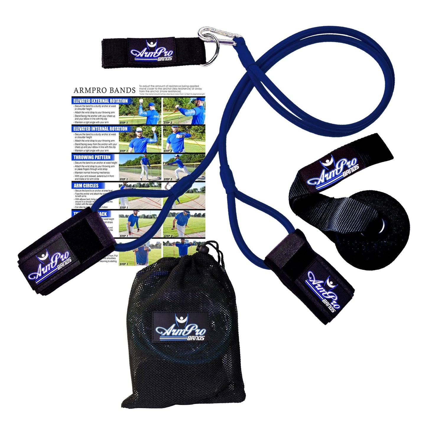 Arm Pro Bands Baseball Softball Resistance Training Bands - Arm Strength, Pitching and Conditioning Equipment, Available in 3 Levels (Youth, Advanced, Elite), Anchor Strap, Door Mount