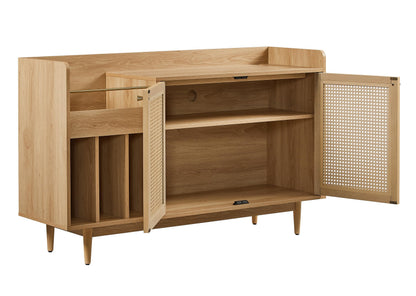 Crosley Furniture Maeve Record Player Cabinet, Vinyl Storage, Rattan Turntable Stand for Records, Ash
