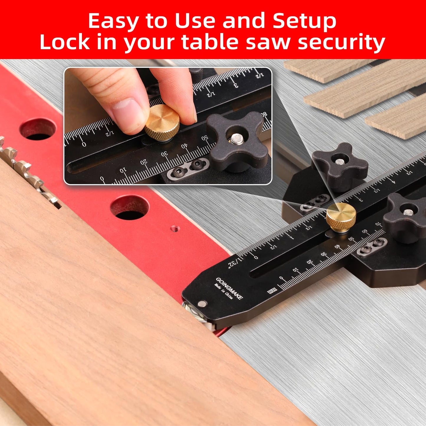 GOINGMAKE Thin Rip Jig Table Saw Jig Guide for Making Repetitive Narrow Thin Strip Cuts Woodworking Tools Fast Thin Ripping Guide for Table Saw Band Saw Router Table Fits for 3/8" x 3/4" T Slot