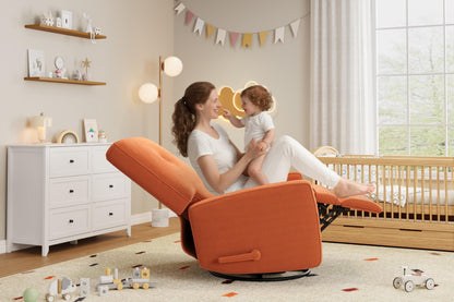 GarveeHome Recliner Chairs, Swivel Rocker Recliner, Glider Recliner Nursery Chair for Adults, 360° Swivel Glider Rocking Chair for Living Room, Bedroom, Office, RV, Small Spaces, Corduroy, Orange