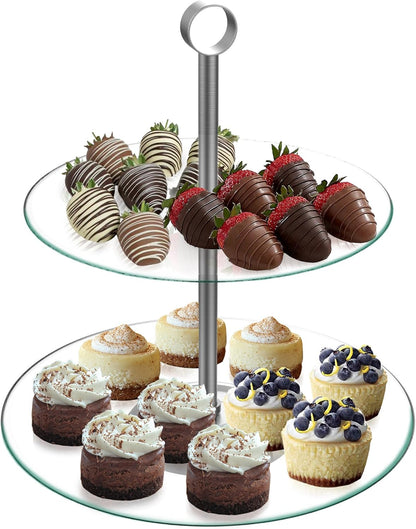 Chef Buddy 2-Tier Round Glass Dessert Tower Display Stand
