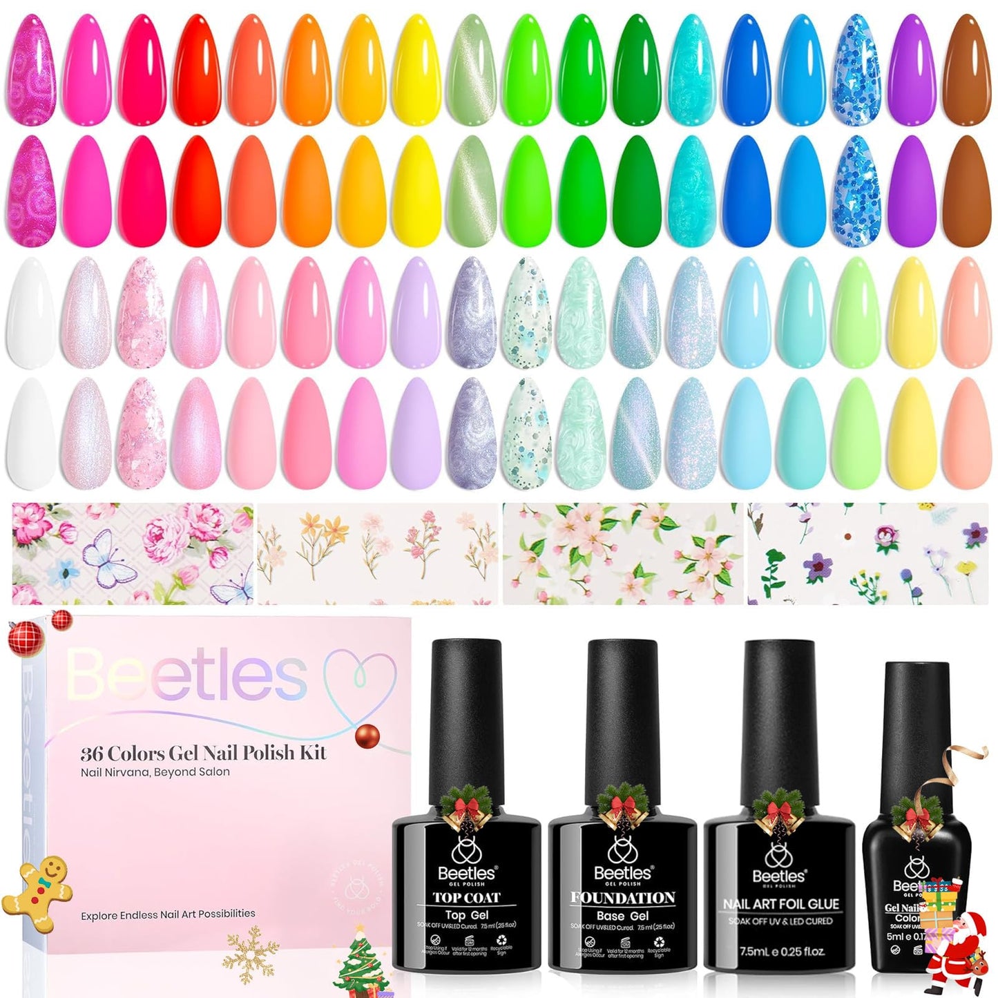 beetles Gel Polish 44pcs Fall Gel Nail Polish Set 36 Colors Brown Burgundy Red Blue Purple Orange Green Black Nude White with Base Top Coat UV LED Needed Salon DIY at Home Gift for Women Colorful Muse