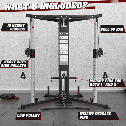 DONOW Cable Crossover Machine, Cable Fly Machine Home Gym System Workout Station with Dual Pulley System Pull-Up Bar Cable Bar and LAT Pull Down System (DN-5011)