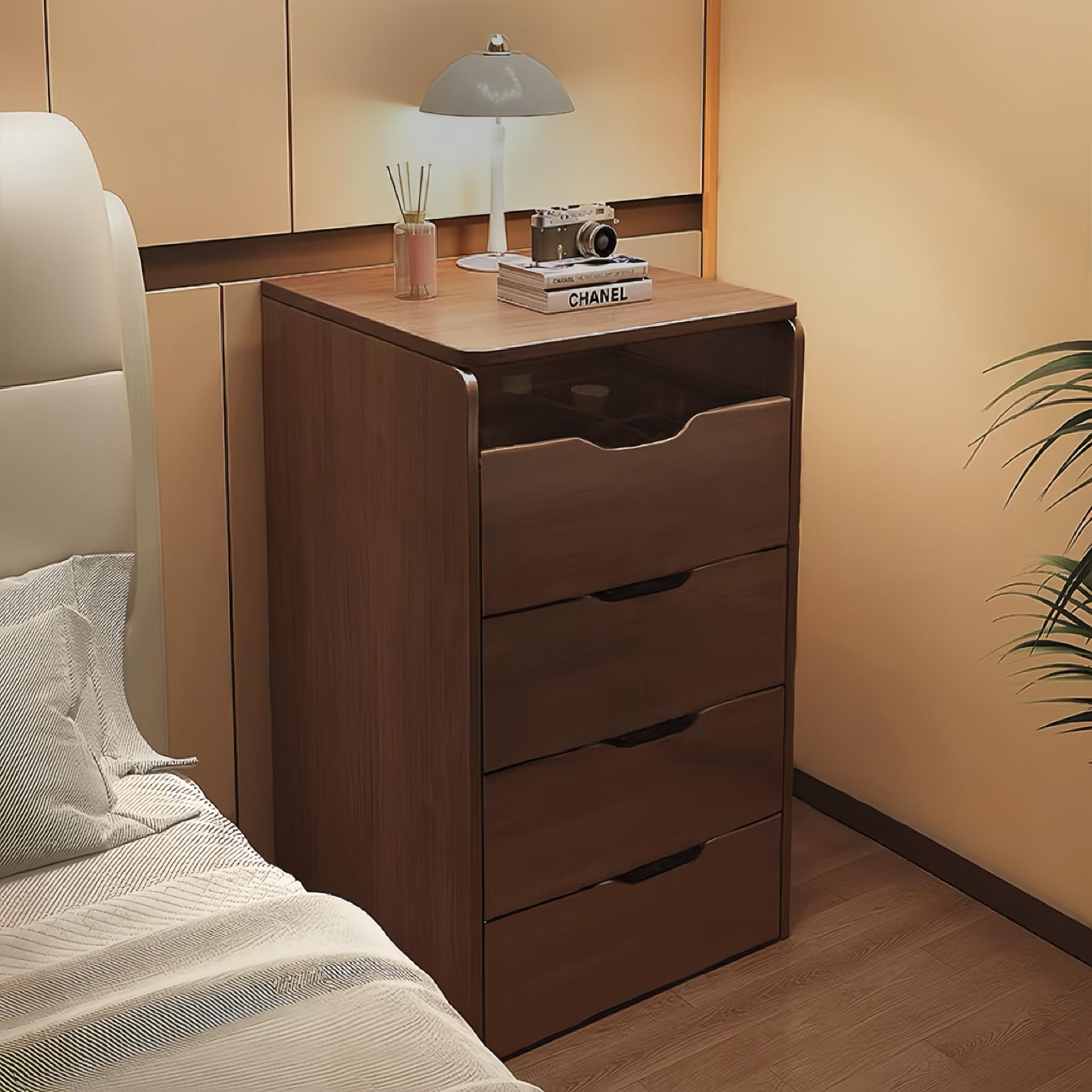 KEIKI 3 in 1 Vanity Desk with Plip Top Mirror, Make Up Vanity Set with 3 Drawers, Dressing Table with Stool for Bedroom, Walnut