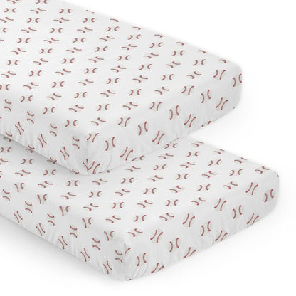 Sweet Jojo Designs 2-Piece Baby Crib Sheets Set (Red and White Baseballs) for Boys, Infant Nursery, Toddler Room - Fitted, Standard Size (Sport, Americana, Classic, Athlete, Sports Theme, Base Ball)
