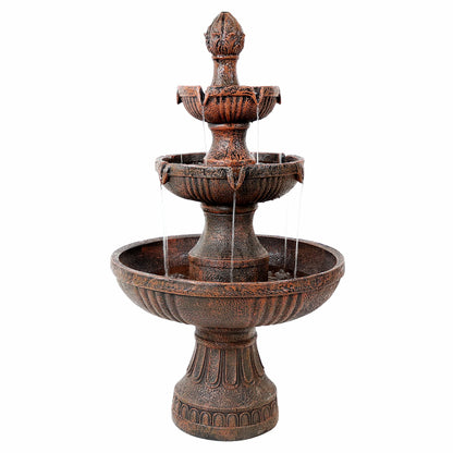 Sunnydaze Flower Blossom 43" Tiered Outdoor Water Fountain - 3-Tiered Outdoor Fountain for Garden, Patio, or Backyard - Earth Finish