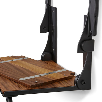 Silhouette Comfort Plus Folding Shower Seat with Armrests & Legs – Heavy-Duty Wall-Mounted Shower Bench, Teak Wood Seat with Black Frame