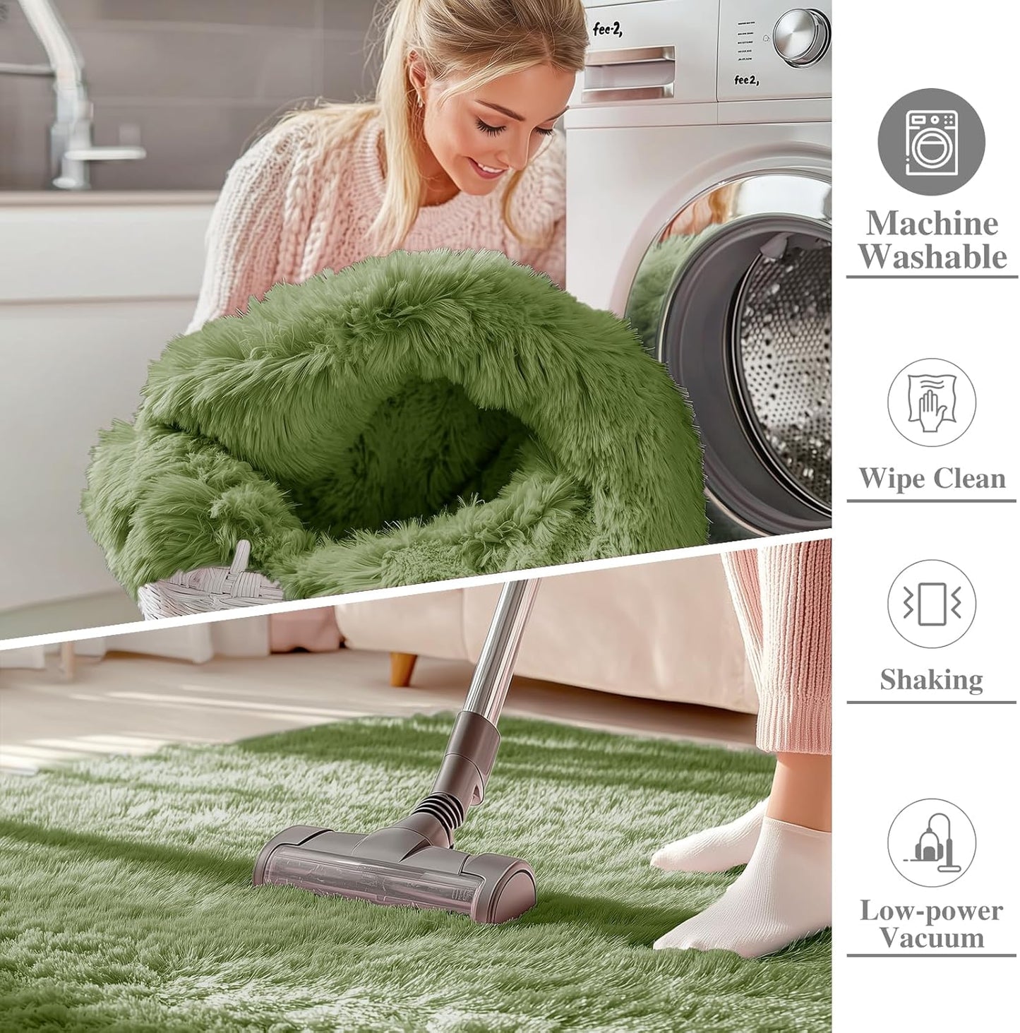 OLANLY Runner Rugs - Soft Fluffy Machine Washable 2x5 for Hallway & Bedroom | Green Indoor Carpet
