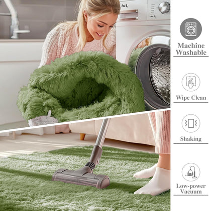 OLANLY Runner Rugs - Soft Fluffy Machine Washable 2x5 for Hallway & Bedroom | Green Indoor Carpet