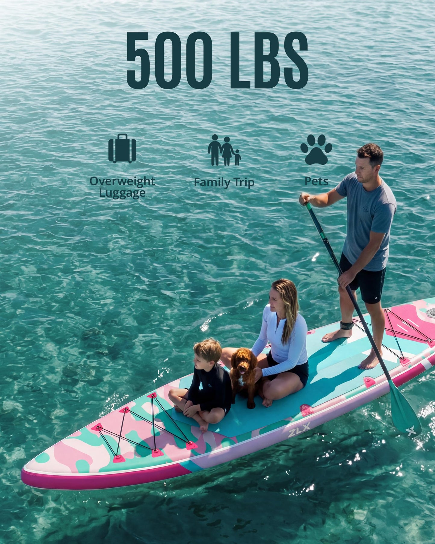 ZLX 11'6" Extra Wide Inflatable Paddle Board, Touring Stand Up Paddleboard, Fast-Tracking SUP for Long-Distance, Stable Center Fin, Portable Backpack & Accessories for Adults, 500lb/3 People/Family