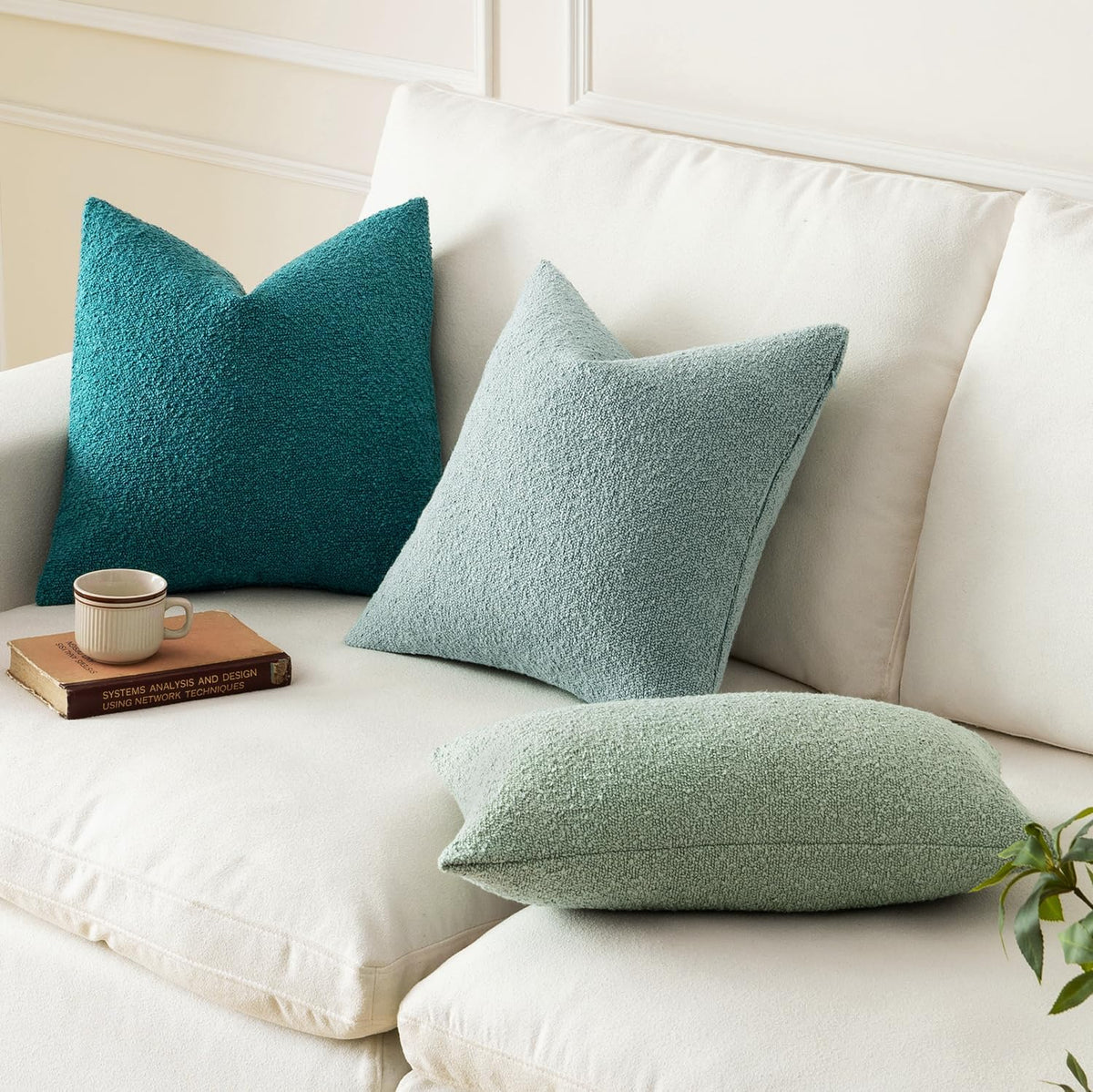 Pack 1 Decor,12x20 Inch MIULEE Textured Boucle Throw Pillow Cover Teal Accent Solid Lumbar Spring Pillow Case